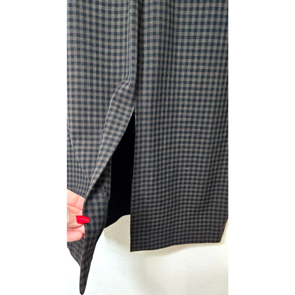 Zara Checkered Gingham Shift Dress Large Black Green Tartan Pencil Half Sleeve - Picture 9 of 15